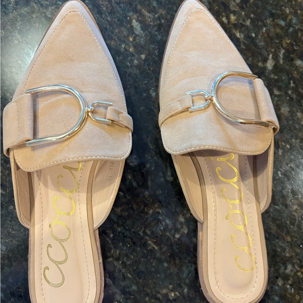 CCOCCI Tan Mules with Gold Buckle